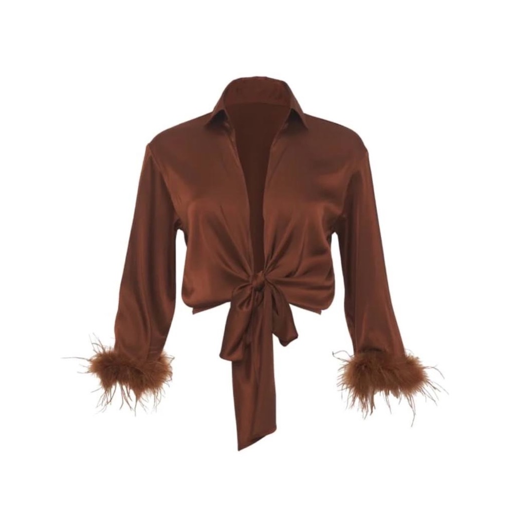 Shop Rumored Studio 54 feather top in brown